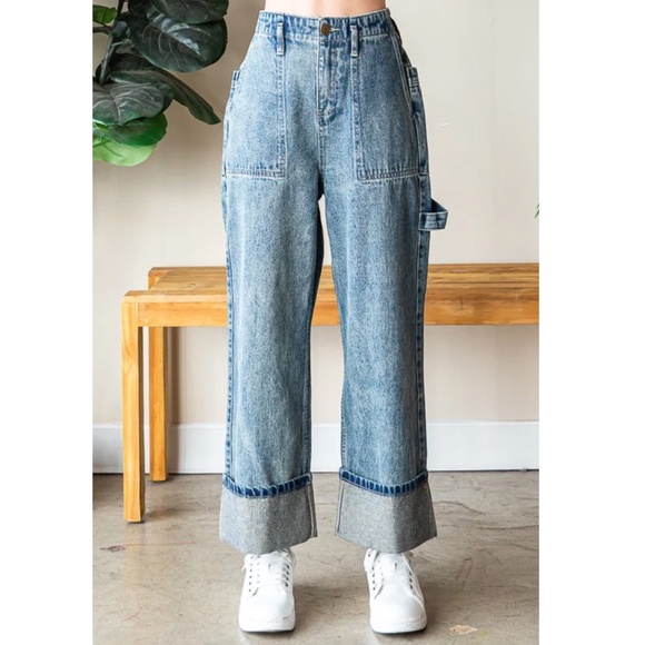 Oli & Hali medium wash stretchy waist cuffed denim jeans - Picture 4 of 6